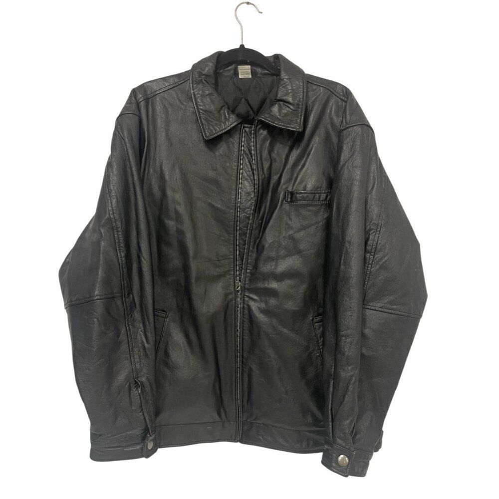 Vintage Mens Motorcycle Biker Leather Jacket cafe Size L Black Full Zip 90s